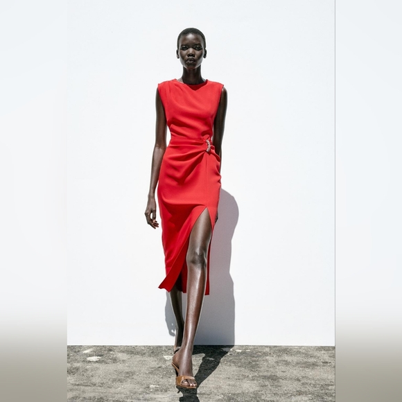 Zara Dresses & Skirts - MIDI RED DRESS WITH HARDWARE SIZE M